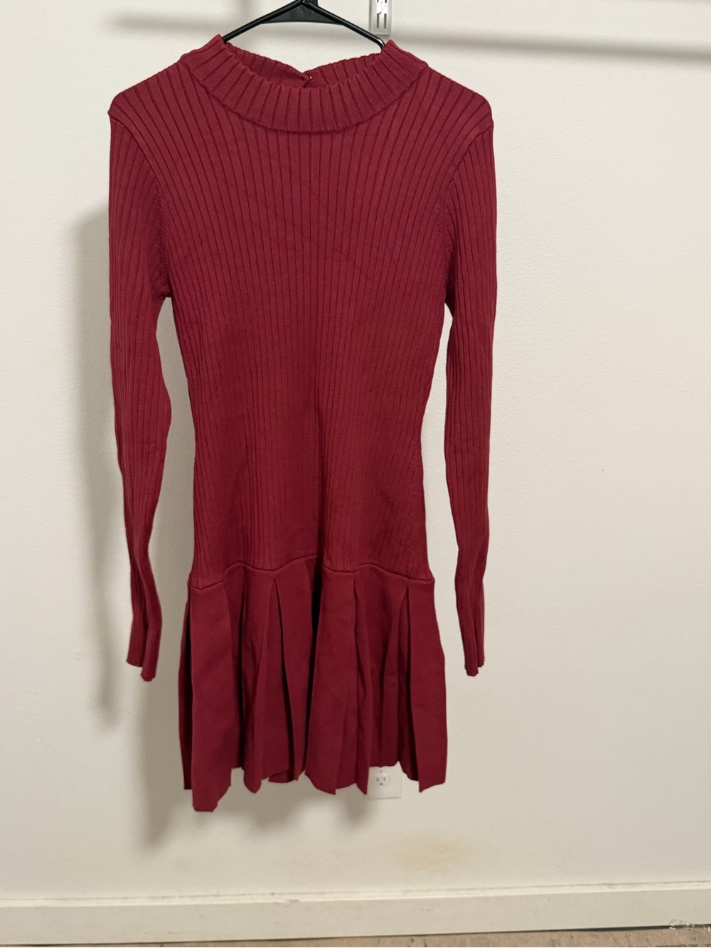 Free People Ribbed Cowl-Neck Dress in Burgundy